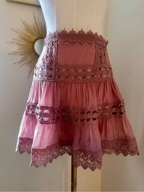 Anthropologie x Elan Rose Pink Lace Tiered A-Line Skirt Small